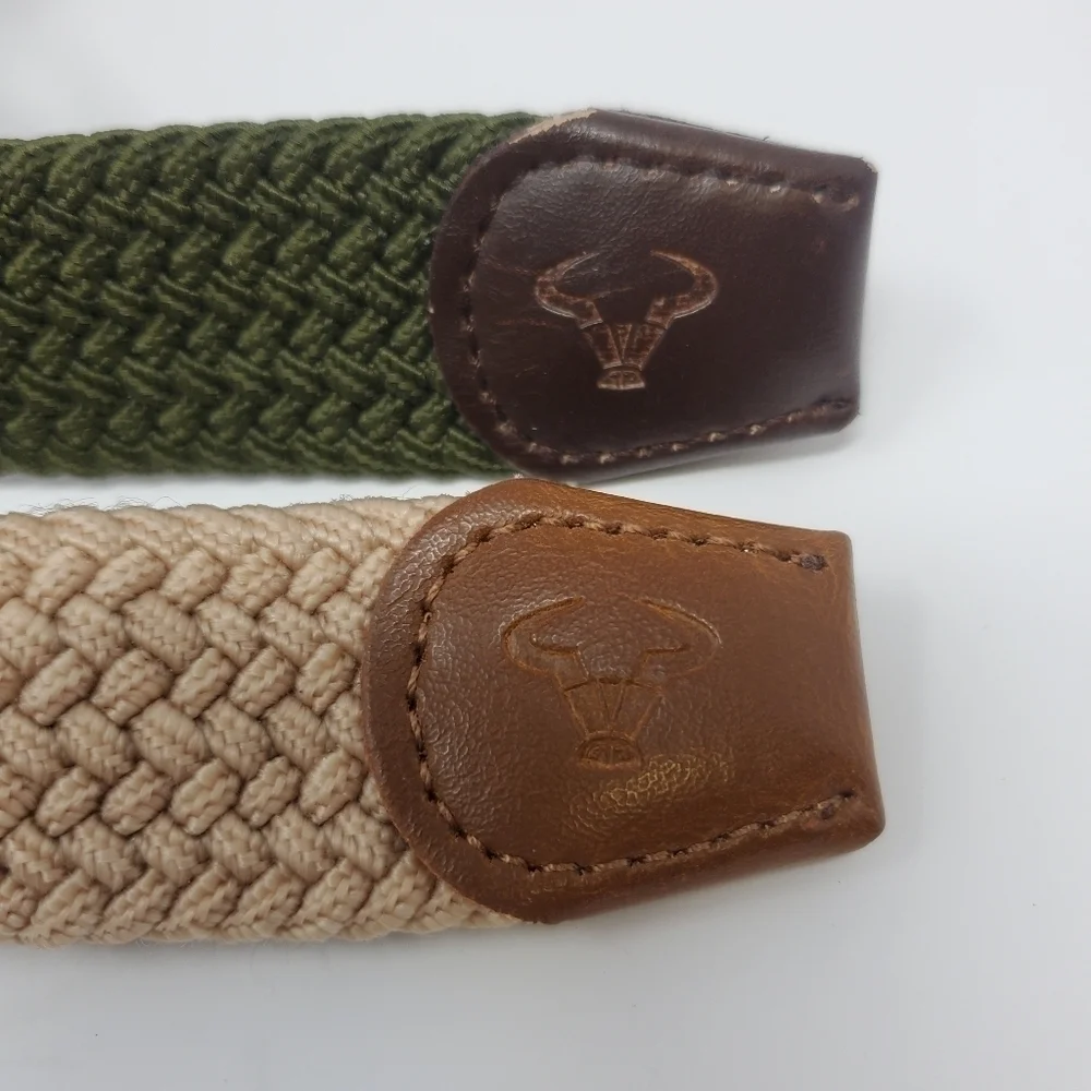 BULLIANT BELT LOT OF 2 STRETCH WOVEN FABRIC BELTS KHAKI & ARMY GREEN MEN OS